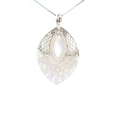 COLLANA DA DONNA CON CIONDOLO FOGLIA TRAFORATA IN ORO BIANCO 18 KT 
