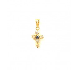 CROCE IN ORO GIALLO 18 KT CON ZIRCONI +COLLANA LACCIO IN OAMGGIO 