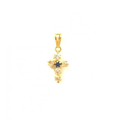 CROCE IN ORO GIALLO 18 KT CON ZIRCONI +COLLANA LACCIO IN OAMGGIO 