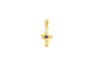 CROCE IN ORO GIALLO 18 KT CON ZIRCONI +COLLANA LACCIO IN OAMGGIO