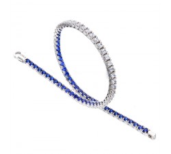 BRACCIALE TENNIS IN ORO BIANCO 18 KT DUOPLE FAST ZIRCONI BLU E BIANCHI TAGLIO BRILLANTE