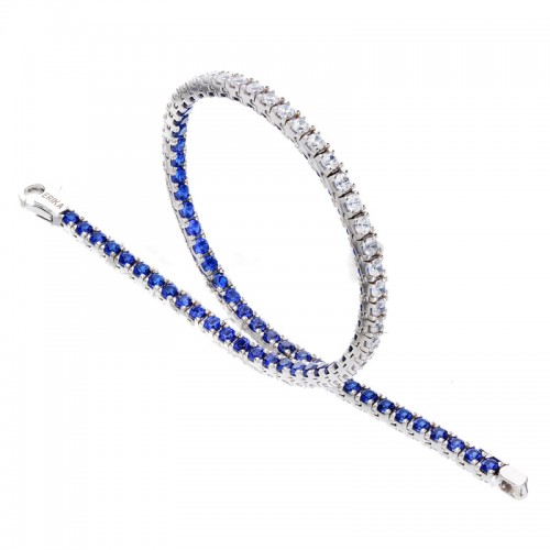 BRACCIALE TENNIS IN ORO BIANCO 18 KT DUOPLE FAST ZIRCONI BLU E BIANCHI TAGLIO BRILLANTE