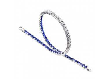 BRACCIALE TENNIS DOUBLE IN ORO BIANCO 18 KT CON ZIRCONI BLU E BIANCHI TAGLIO BRILLANTE