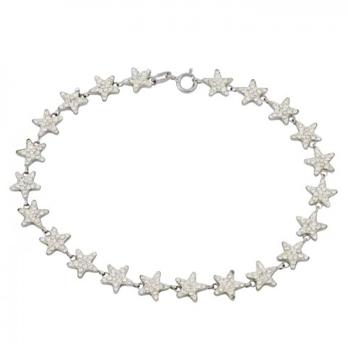 BRACCIALE BRACCIALE DONNA CON STELLE IN ORO BIANCO 18 KT E ZIRCONICATENA OVALE IN ORO BIANCO 18 KT