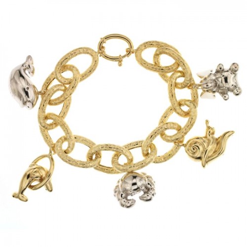 BRACCIALE DONNA CATENA CON CHARM IN ORO GIALLO E BIANCO 18 KT