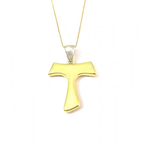 COLLANA CON TAU IN ORO GIALLO E BIANCO 18 KT