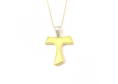 COLLANA CON TAU IN ORO GIALLO E BIANCO 18 KT