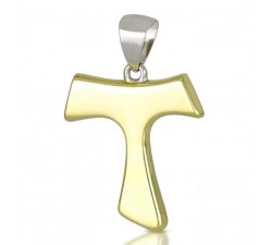 CIONDOLO TAU CROCE IN ORO GIALLO E BIANCO 18KT+ COLLANA IN OMAGGIO