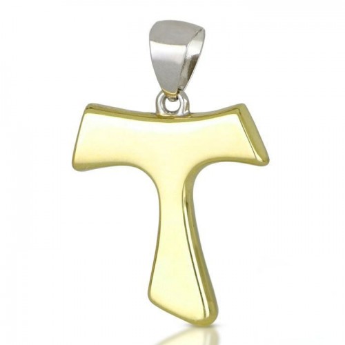 CIONDOLO TAU CROCE IN ORO GIALLO E BIANCO + COLLANA IN OMAGGIO