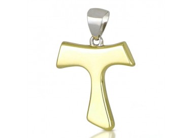 CIONDOLO TAU CROCE IN ORO GIALLO E BIANCO 18KT+ COLLANA IN OMAGGIO