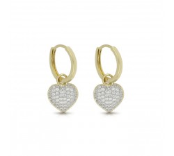 ORECCHINI CERCHI CON CHARM CUORE IN ORO GIALLO 18 KT E ZIROCNI BIANCHI