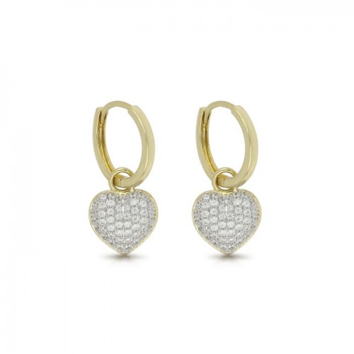 ORECCHINI CERCHI CON CHARM CUORE IN ORO GIALLO 18 KT E ZIROCNI BIANCHI