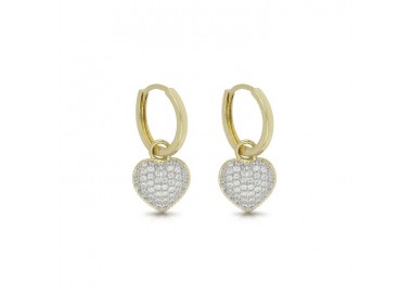 ORECCHINI CERCHI CON CHARM CUORE IN ORO GIALLO 18 KT E ZIROCNI BIANCHI