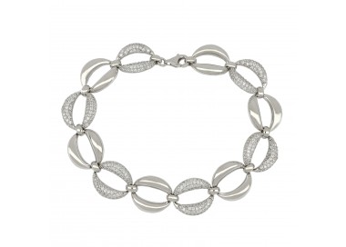 BRACCIALE DONNA CATENA IN ORO BIANCO 18 KT CON ZIRCONI TAGLIO BRILLANTE