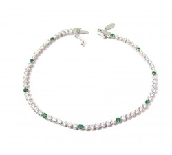 BRACCIALE TENNIS UNISEX ORO BIANCO 18 KT CON ZIRCONI BIANCHI E VERDI