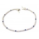 BRACCIALE TENNIS UNISEX ORO BIANCO 18 KT CON ZIRCONI BIANCHI E BLU