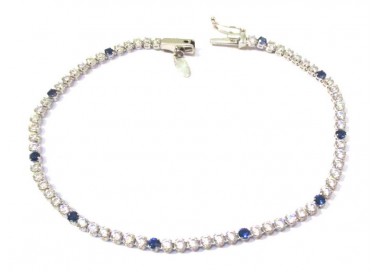 BRACCIALE TENNIS UNISEX ORO BIANCO 18 KT CON ZIRCONI BIANCHI E BLU