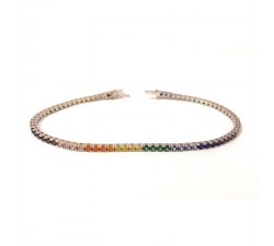 BRACCIALE TENNIS UNISEX IN ORO BIANCO 18KT CON ZIRCONI MULTICOLOR ARCOBALENO