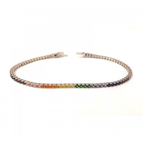 BRACCIALE TENNIS UNISEX IN ORO BIANCO 18KT CON ZIRCONI MULTICOLOR ARCOBALENO