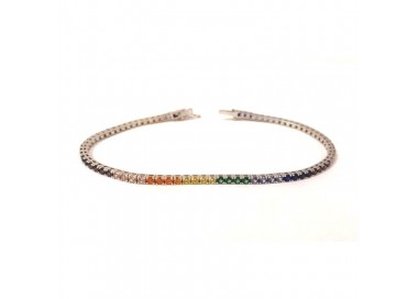 BRACCIALE TENNIS UNISEX IN ORO BIANCO 18KT CON ZIRCONI MULTICOLOR ARCOBALENO