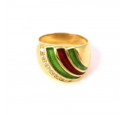 ANELLO DA DONNA IN ORO GIALLO 18 KT CON ZIRCONI E SMALTO VERDE E ROSSO