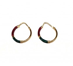 ORECCHINI CERCHI IN ORO GIALLO 18 KT SMALTO VERDE E ROSSO CILIEGIA