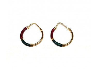 ORECCHINI CERCHI IN ORO GIALLO 18 KT SMALTO VERDE E ROSSO CILIEGIA