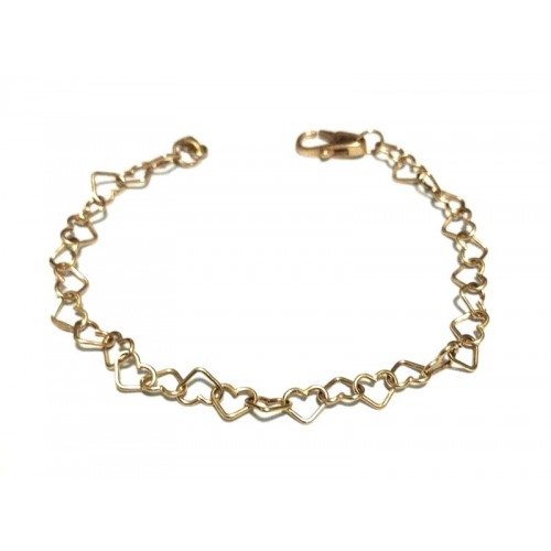 BRACCIALE DONNA CATENA DI CUORI CUORE ORO GIALLO 18 KT