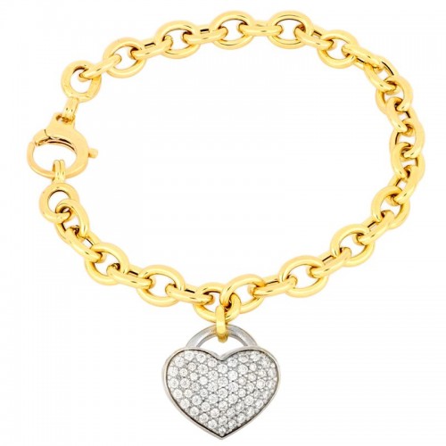 BRACCIALE DA DONNA IN ORO GIALLO 18 KT CON CHARM CUORE E ZIRCONI