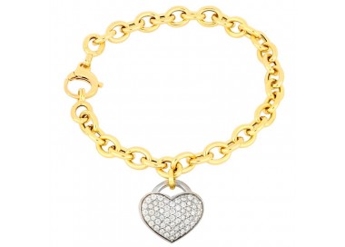 BRACCIALE DA DONNA IN ORO GIALLO 18 KT CON CHARM CUORE E ZIRCONI