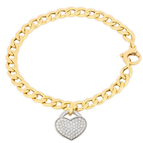 BRACCIALE DA DONNA IN ORO GIALLO 18 KT CON CHARM CUORE E ZIRCONI