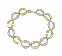 BRACCIALE CATENA DA DONNA IN ORO GIALLO E BIANCO 18 KT CON ZIRCONI