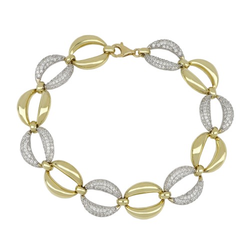 BRACCIALE CATENA DA DONNA IN ORO GIALLO E BIANCO 18 KT CON ZIRCONI