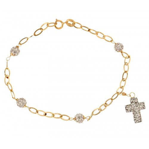 BRACCIALE DA DONNA IN ORO GIALLO 18 KT CON CHARM CROCE