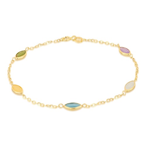 BRACCIALE DA DONNA IN ORO GIALLO 18 KT CON ZIRCONI MULTICOLORE ROTONDI