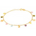 BRACCIALE DA DONNA IN ORO GIALLO 18 KT CON CHARM PIETRE COLORATE