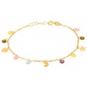 BRACCIALE DA DONNA IN ORO GIALLO 18 KT CON CHARM PIETRE COLORATE