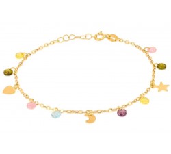 BRACCIALE DA DONNA IN ORO GIALLO 18 KT CON CHARM PIETRE COLORATE