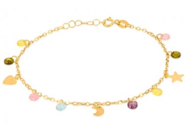 BRACCIALE DA DONNA IN ORO GIALLO 18 KT CON CHARM PIETRE COLORATE