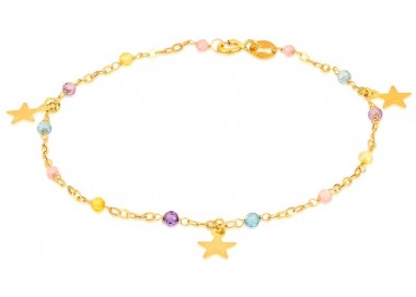 BRACCIALE DA DONNA IN ORO GIALLO 18 KT CON CHARM STELLE E PIETRE