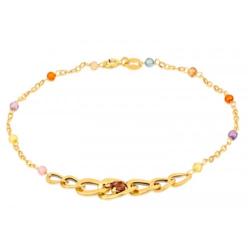 BRACCIALE CATENA DA DONNA IN ORO GIALLO 18 KT PIETRE COLORATE