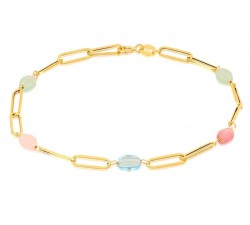 BRACCIALE CATENA FORZATINA DONNA IN ORO GIALLO 18 KT CON PIETRE MULTICOLOR