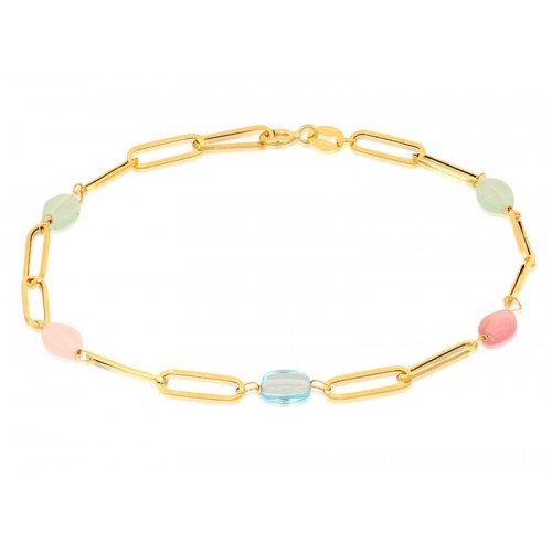 BRACCIALE CATENA FORZATINA DONNA IN ORO GIALLO 18 KT CON PIETRE MULTICOLOR