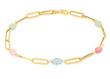 BRACCIALE CATENA FORZATINA DONNA IN ORO GIALLO 18 KT CON PIETRE MULTICOLOR