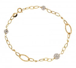 BRACCIALE CATENA DA DONNA IN ORO GIALLO 18 KT CON SFERE E ZIRCONI