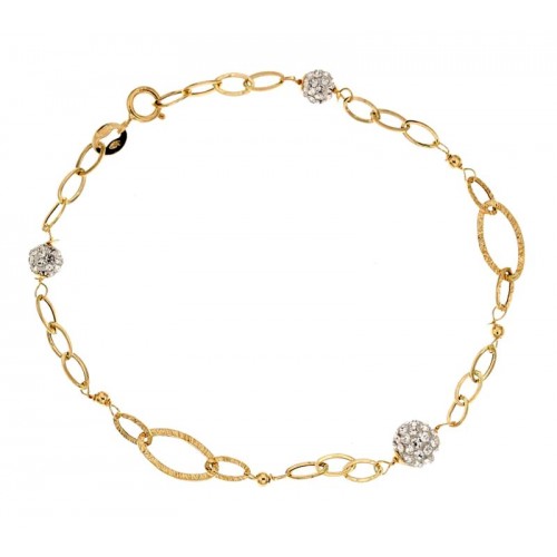 BRACCIALE CATENA DA DONNA IN ORO GIALLO 18 KT CON SFERE E ZIRCONI