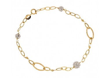 BRACCIALE CATENA DA DONNA IN ORO GIALLO 18 KT CON SFERE E ZIRCONI