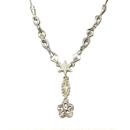 COLLANA DA DONNA IN ORO BIANCO 18 KT CON FIORE E ZIRCONI BIANCHI