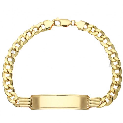 BRACCIALE CATENA UOMO PIASTRA TARGA IN ORO GIALLO 18 KT