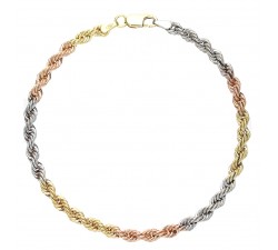 BRACCIALE UNISEX CORDA FUNE IN ORO GIALLO BIANCO E ROSA 18 KT